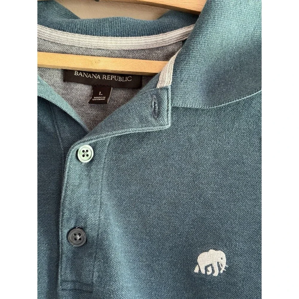 Banana Republic Mens Large Oceanic Blue Polo Shirt Elephant Logo Cotton‎ Pique